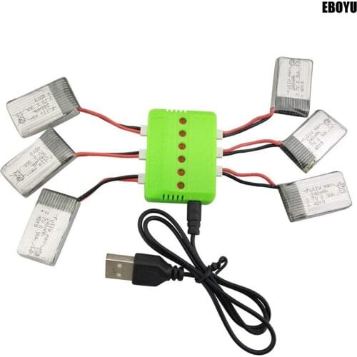 6pcs * 3.7V 240mAh Lipo Battery + 6-in-1 Balance Charger for Huban H107 H107C H107L H107D JD385 JJ1000A H108C U816 WLtoy V252