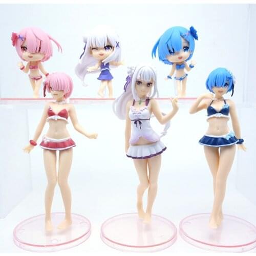 7-13CM 6PCS Anime Re:Life in a different world from zero Brianna Knickerbocker Ram Rem doll Model toys Gift