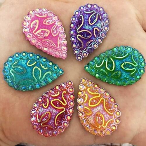 6pcs Mix AB Resin 20*30mm Drop Flatback Rhinestone Scrapbook Wedding DIY Crafts F331