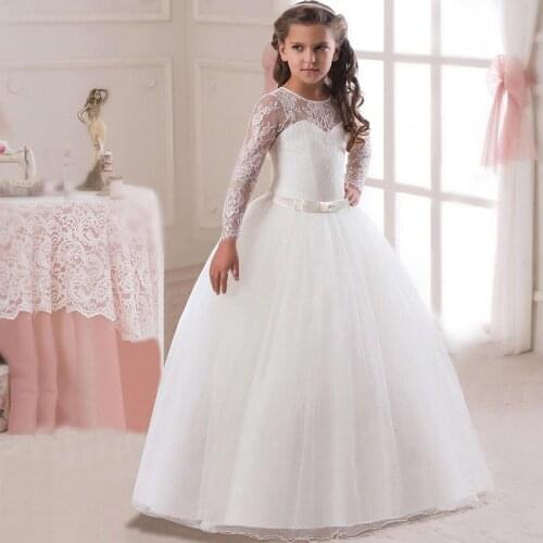 8 Colors First Communion Dresses for Girls Ankle Length Flower Girl Dress Long Sleeve Lace Princess For 6 8 10 12 14 16 Years