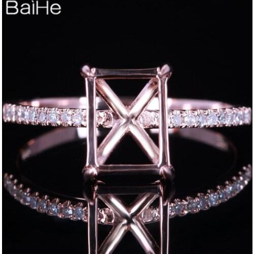 BAIHE Solid 14K Rose Gold(AU585) Certified Radiant Wedding Women Cute/Romantic Fine Jewelry Elegant unique Semi Mount Gift Ring
