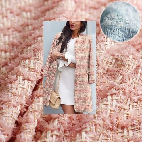 White waxberry France Tweed Blue Pink Fil-Lumiere Fabric Garment Material Autumn Women Coat Skirt DIY Sewing Cloth Freeshipping