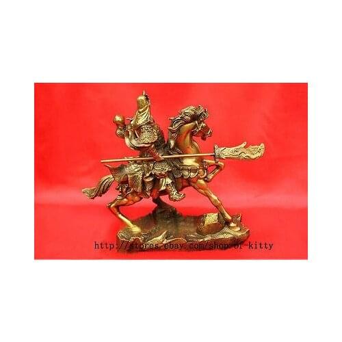 Large brass Small Nice Chinese Guan Gong on horse Statue Figure 9" H Decoration 100% Brass BRASS
