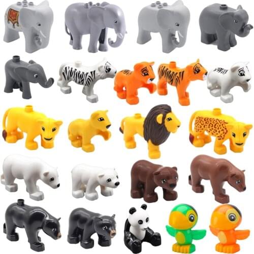 Big Building Blocks Duploe Animals Zoo Elephant Tiger Lion Panda Parrot Big Size Accessories Brick Educational Toys For Children