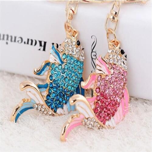 Enamel Crystal Fish KeyChains Holder Goldfish Bag Buckle HandBag Pendant For Car Keyrings B091