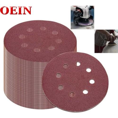 50Pcs 5 Inch 125Mm Round Sandpaper Eight Hole Disk Sand Sheets Grit 40/60/80/120/240 Hook And Loop Sanding Disc Polish