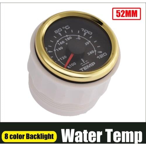40-120 degree Water Temp Gauge With Golden Bezel Universal 52mm Marine Auto Temperature Meter With 8 Colors Backlit 9-32V