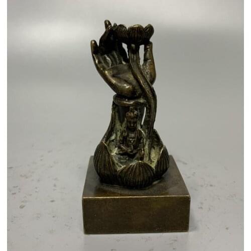 China brass archaize Buddha hand seal Backflow Incense burner small crafts statue