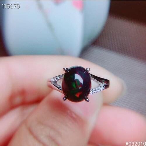 KJJEAXCMY fine jewelry 925 sterling silver inlaid natural black opal new Female ring popular Support Detection