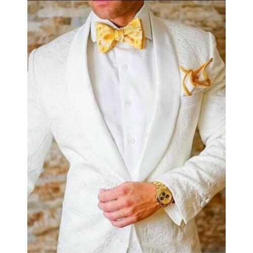 Handsome Ivory Paisley Mens Toast Dress Business Suits Party Blazer Trousers Sets Groom Tuxedos (Jacket+Pants+Tie) W:719