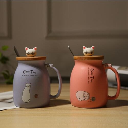 Creative Cute Cat Mug Heat-resistant Cartoon Cup with Lid and Spoon Coffee Ceramic Mugs Children Cup Drinkware Gift