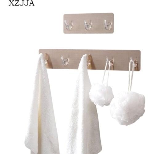 XZJJA Strong Self-adhesive Wall-mounted Rows Hook Kitchen Gadgets Storage Holder Bathroom Towel Brush Spoon Organize Hang Hooks