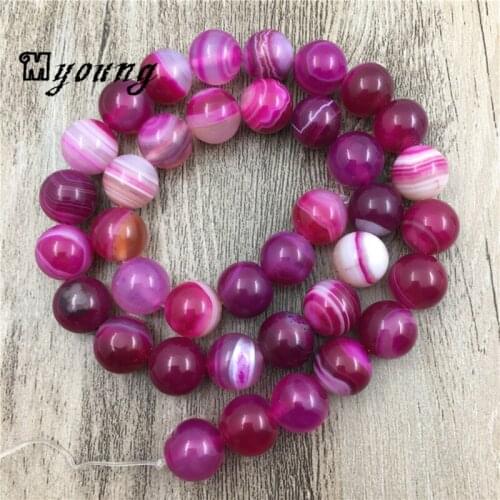 15.5 Inch Bright Smooth Fuchsia Lace Agates Natural Stone,Rose Round Banded Agates Beads MY0070
