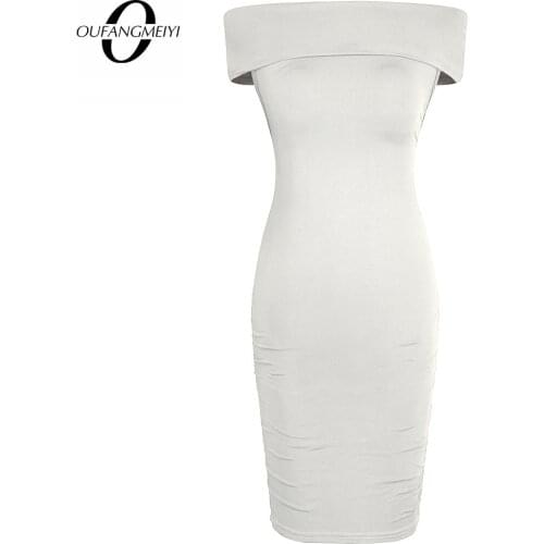 Summer Solid Color Sleeveless Sexy Women Brief Shoulder off Mini Party Club Dress E107