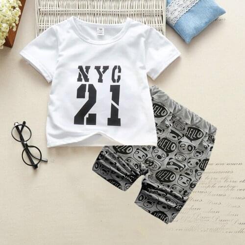 Summer Kids Wear 2020 Childrens Short Sleeve Suit Boys and Girls Cotton Short Two-pieces Suit Shoulder Button Baby T-shirt