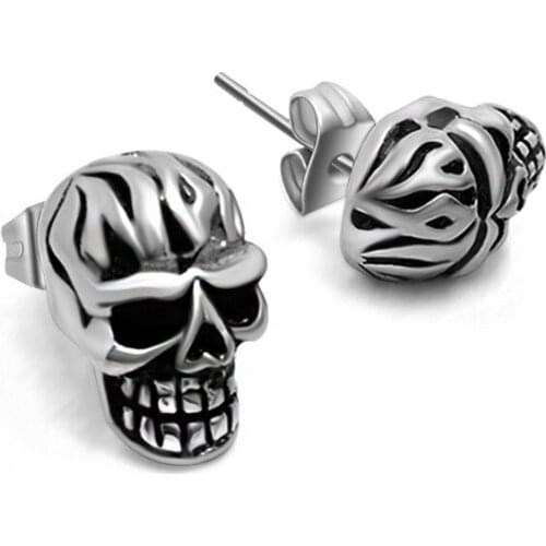 Personality Silver Plated Skull Stud Earrings for Men Women Punk Style Earrings Biker Skeleton Jewelry Unisex Party Earring Gift
