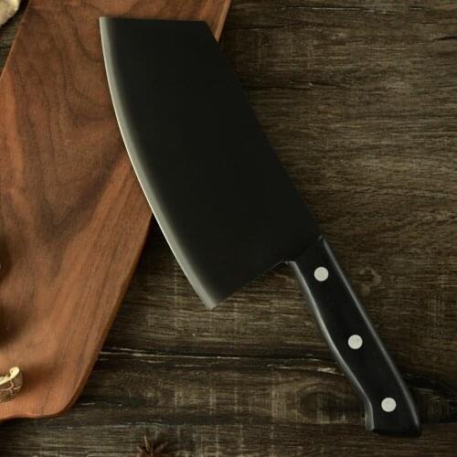3Cr14 Stainless Steel Black Blade Full Tang Butcher Handmade Chef Knife Kitchen Beef Surviving Cleaver Filleting Sharp Knives