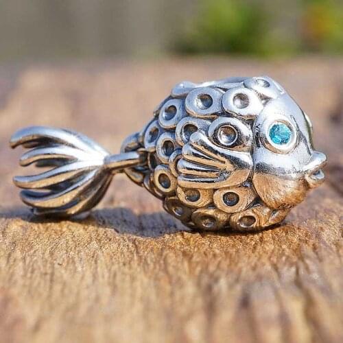 Original Splish Splash Fish Deep Topaz With Crystal Beads Fit 925 Sterling Silver Bead Charm Bracelet Bangle DIY Jewelry