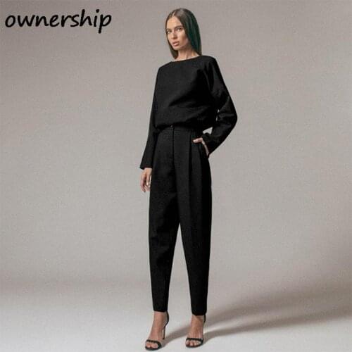 Autumn Winter Gray Soft Woolen Women Pantsuit Fashion Round Neck Female Top High Waist Straight Pant Office Work Two Piece Set