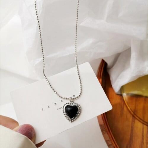 French Black Heart Pendant Necklace Classic Charm Girl Necklace Clavicle Chain Fashion Jewelry Valentines Day Gift