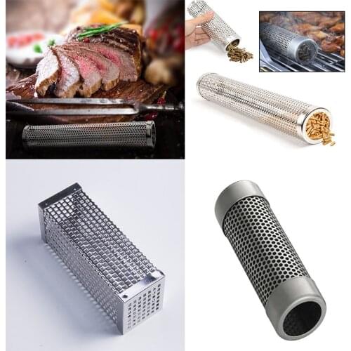 BBQ Stainless Steel Perforated Mesh Smoker Tube Filter Gadget Hot Cold Smoking
