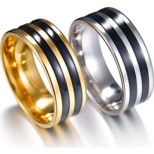 2 Row Simple Fashion Charm Jewelry Ring Men Stainless Steel Black Rings For Women