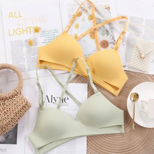 Roseheart New Women Fashion Blue Green Sexy Lingerie Cross Back Straps One-Piece Cotton Panties Wireless Bra Sets Underwear