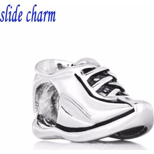 Slide charm Free shipping Childrens birthday boys sports shoes fashion charm beads fit Pandora charm bracelets