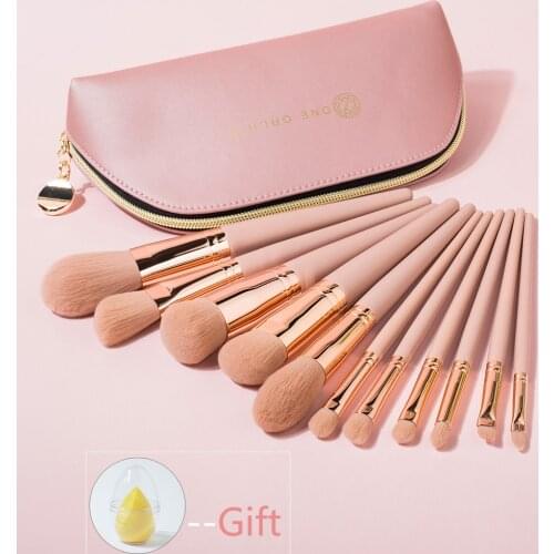 Shinedo 11 pcs synthethic hair makeup brushes set cosmetic powder eyeshadow foundation kabuki blush blending with pink handle