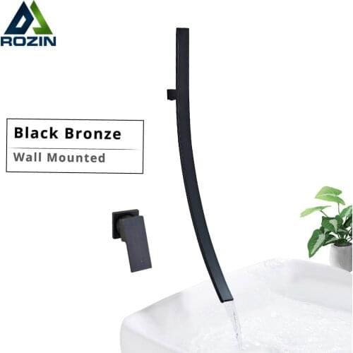 70cm Spout Waterfall Faucet Wall Mounted Basin Mixer Tap Single Handle Black Bronze Mixer Tap Concealed Basin Sink Torneira