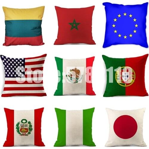 United States Japan Sweden Nigeria Mexico Pillow Case Linen 45*45cm Decor National flag Cushion Cover for Car Sofa Pillowcase