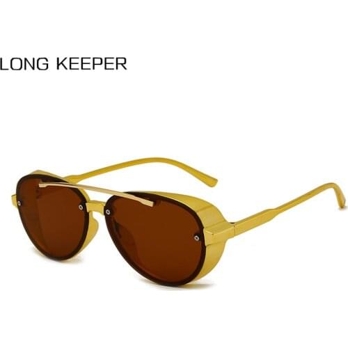 LongKeeper Fashion Pilot Sunglasses Men Women Brand Design Retro Steampunk Sun Glasses Shades Metal Frame For Male Eyewear UV400