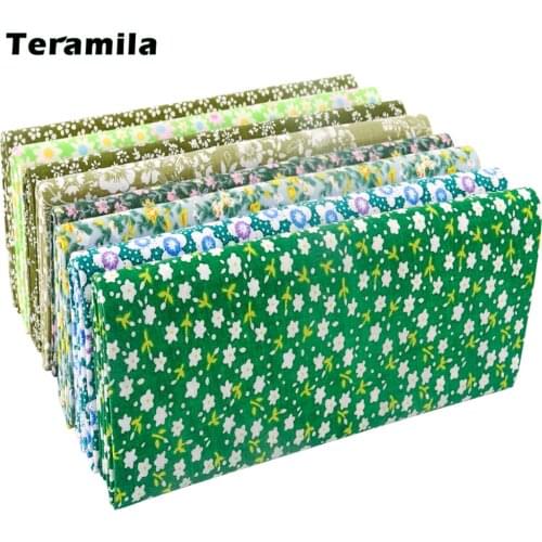 Teramila Green Floral Pattern Cotton Plain Printed Patchwork Cloth Drawings Fabrics for Sewing DIY Handmade Crafts Needlework