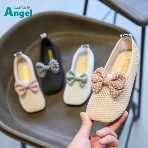 Girls' single shoes 2021 summer one piece hair bow Princess sweet dance shoes summer breathable mesh shoes shoes