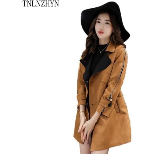 TNLNZHYN 2019 Spring Women Suede Trench Coat Fashion Elegant Faux Suede Coat Casual Loose Big Yards Windbreaker Outerwear SK363