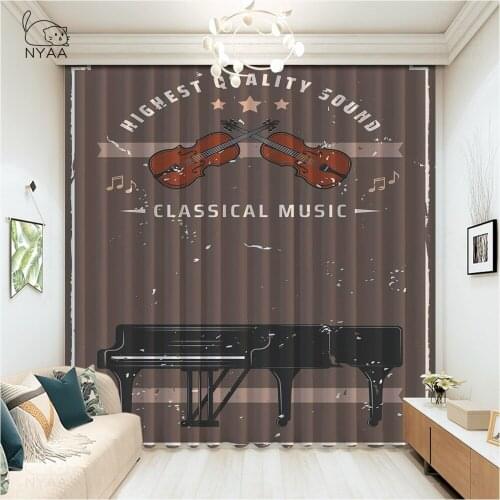 Abstract Colored Music Instruments Curtain French Window Vintage Bathroom Curtains Hotel Curtains For Bedroom Girl Micro Shading