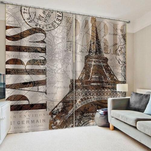 European British style blackout curtains Rain Umbrella Street Curtain Modern Paris Tower Curtain For bedroom living room Home