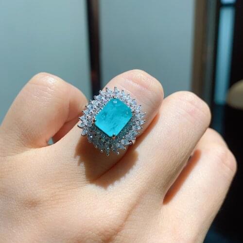 QTT uxury S925 Silver Wedding Accessories Paraiba Emerald Tourmaline Gemstone Stud Earrings Square Lab Diamond Womens Earrings