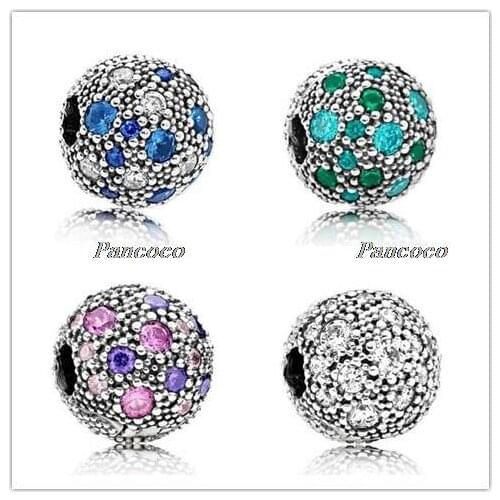 925 Sterling Silver Purple Blue & Green Cosmic Stars Fixed Charms Fit Women Pandora Charms Bracelets & Necklace Jewelry