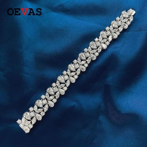 OEVAS 100% 925 Sterling Silver Sparkling Full High Carbon Diamond Bracelet For Women Luxury Wedding Party Bridal Fine Jewelry