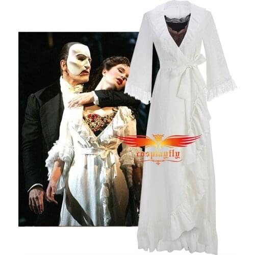Musical Opera The Phantom of the Opera Kristen Cosplay Costume Women Black Vest White Gown Fancy Bridesmaid Dress Night-Robe