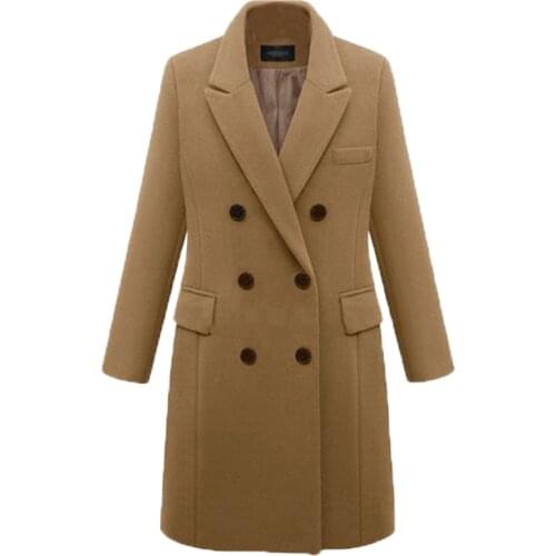 Winter 2020 Women Coat Khaki Womens Jacket Plus Size S-5XL With Solid Color Lapel Three Row Button Street Casual Women Tops