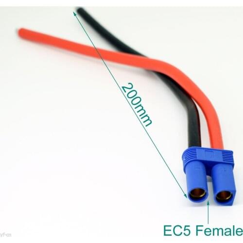 1pc 20cm 10AWG EC5 Female Jack Battery Connector Silicone Wire DIY Cable Red + Black