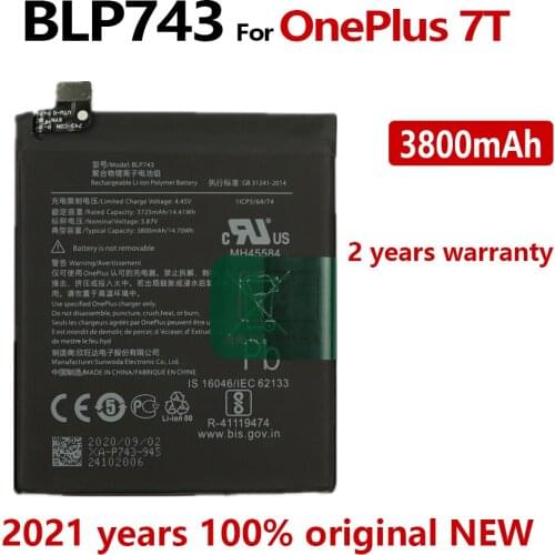 100% Original For Oneplus 7T One Plus 7T Phone Battery BLP743 3800mAh High Capacity OnePlus Phone Batteries BATTERIA Mobile