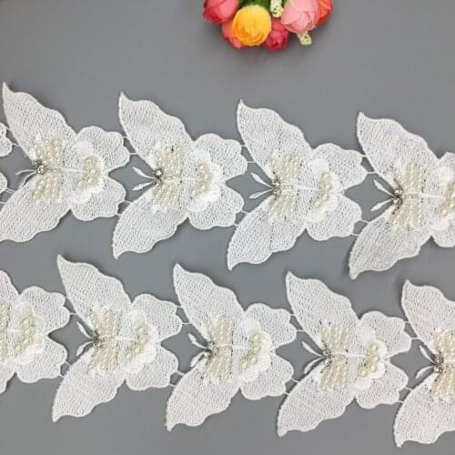10x Vintage Pearl Beaded Butterfly Flower Lace Trim French Fabric DIY Bridal Wedding Embroidered Ribbon Sewing Supplies Craft