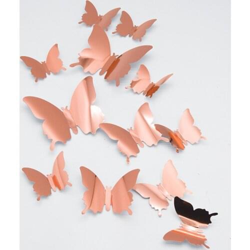12pcs 3D Mirror Butterfly Wall Sticker PET Mirror Butterfly Bedroom Living Room Kids Room Wall Stickers Decor Art Wall Decals