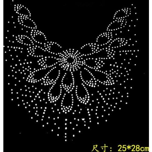 2pc/lot peacock flower hot fix rhinestone transfer motifs iron on crystal transfers design rhinestone motif for sweater