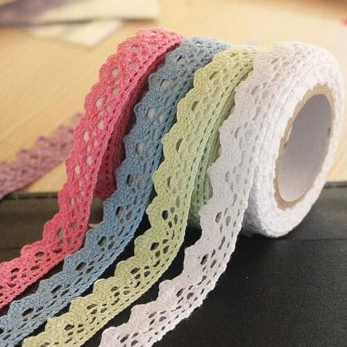 2 Yards/lot 1.8cm High Quality Colorful Lace Trim Sticker Cotton Lace Ribbon DIY Paste Material Home Decoration Accessories