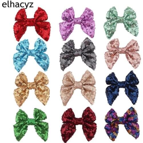 20pcs/lot Sequin 3.5'' Hair Bow with Clip or without Clip Women Lassical Photography for Kids Hairclip Hairband Hair Accessories