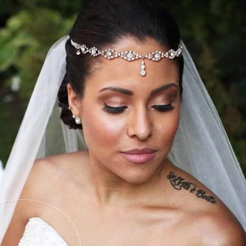 2020 fashion Rhinestone forehead chain women Bohemia India luxury Crystal Bridal headdress chain Wedding Jewelry Gift